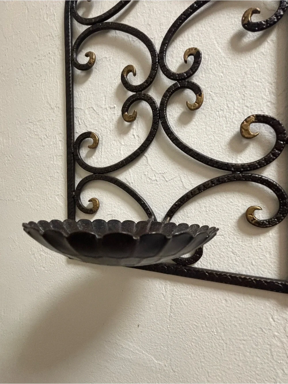 Two vintage iron scroll wall sconce candle holders
